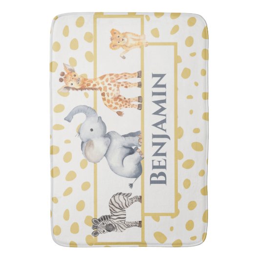 かわいい男の子ジャングルサファリの赤ちゃん動物 バスマット (正面縦)