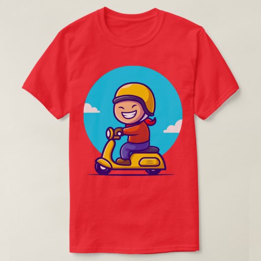 かわいい男の子スクーター漫画 Tシャツ (デザイン正面)