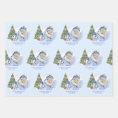 かわいい男の子ゾウ写真名クリスマスブルー ラッピングペーパーシート (正面3)