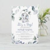 かわいい男の子ゾウ水の色の緑の赤ちゃんシャワー 招待状 (スタンド正面)