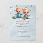 かわいい男の子ツインズベビーシャワー招待状 招待状 (正面/裏面)