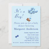 かわいい男の子テディベアとバルーンのテーマインヴィ 招待状 (正面)