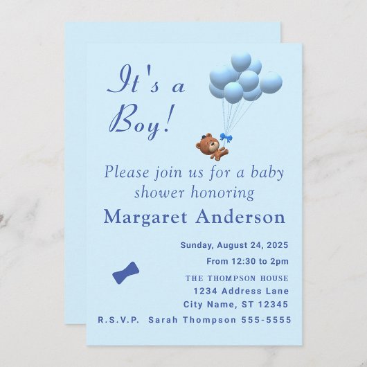 かわいい男の子テディベアとバルーンのテーマインヴィ 招待状