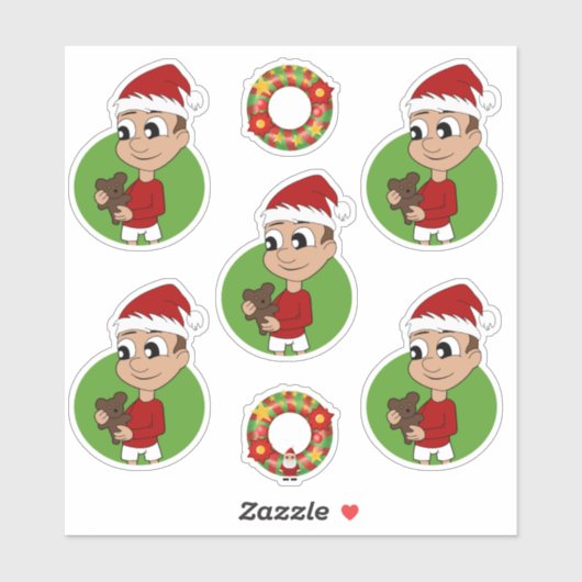かわいい男の子テディベアのクリスマスシール シール (シート)