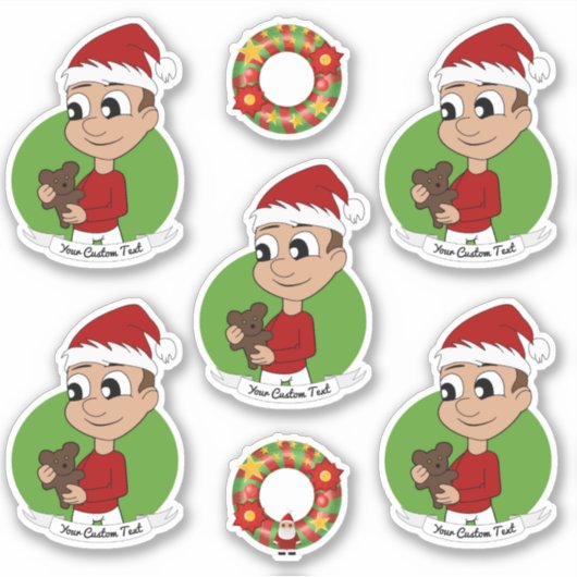 かわいい男の子テディベアのクリスマスシール シール (正面)