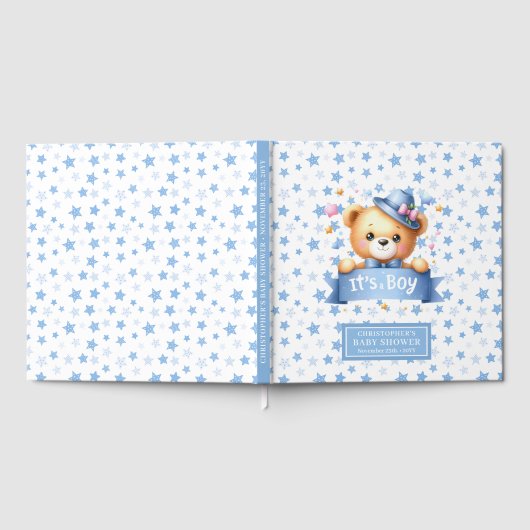 かわいい男の子テディベアの赤ちゃんシャワーのゲストブック ゲストブック (全面)