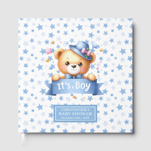 かわいい男の子テディベアの赤ちゃんシャワーのゲストブック ゲストブック (正面)