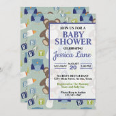 かわいい男の子テディベアベビーシャワー招待状 招待状 (正面/裏面)