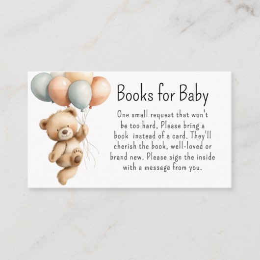 かわいい男の子テディベア風船ブックスベビー エンクロージャーカード (正面)