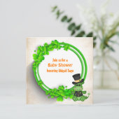 かわいい男の子ドラゴンとクローバーアイリッシュベビーシャワー 招待状 (スタンド正面)