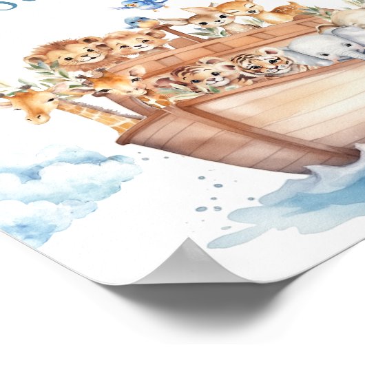 かわいい男の子ノアのアークベビーシャワーゲストブック ポスター (角)