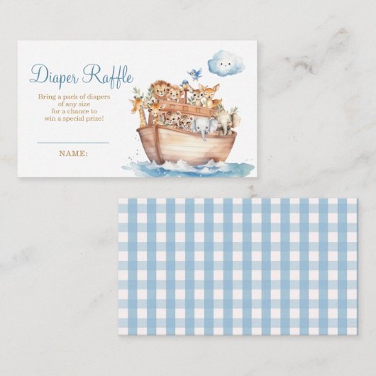 かわいい男の子ノアの箱舟の赤ちゃんシャワーおむつラッフル エンクロージャーカード (正面/裏面)