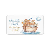 かわいい男の子ノアの箱舟の赤ちゃんシャワーのアドレス ラベル (正面)
