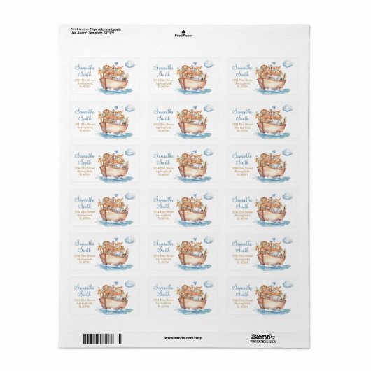 かわいい男の子ノアの箱舟の赤ちゃんシャワーのアドレス ラベル (フルシート)