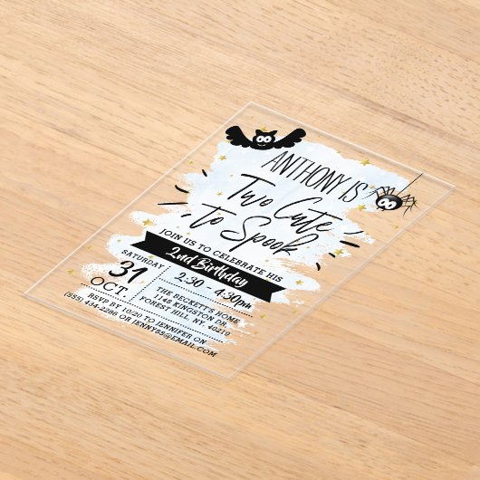 かわいい男の子ハロウィーン2回目の誕生日 アクリル招待状 (レイダウン)