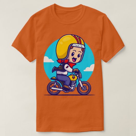 かわいい男の子バイクの漫画 Tシャツ (デザイン正面)