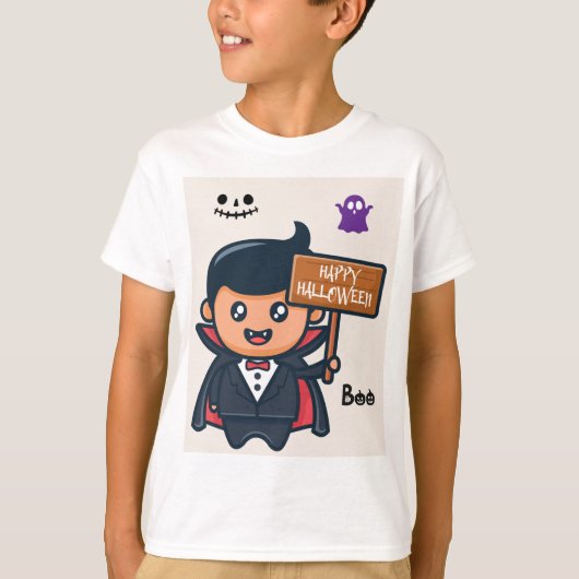 かわいい男の子バンパイア – ハロウィンパーにピッタリのシャツ Tシャツ (正面)