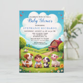 かわいい男の子ファーム動物の赤ちゃんシャワー 招待状 (スタンド正面)