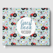 かわいい男の子ファーム動物トラクター漫画の赤ちゃんシャワー ゲストブック (正面)