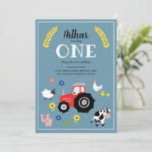 かわいい男の子ファーム動物&レッドトラクター1st誕生日 招待状 (スタンド正面)