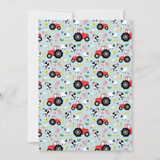 かわいい男の子ファーム動物&レッドトラクター1st誕生日 招待状 (裏面)