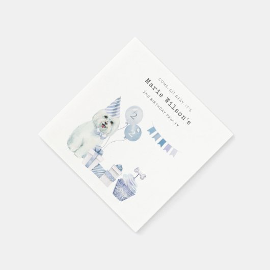 かわいい男の子ブルーパーティー子犬任意の年齢誕生日 スタンダードカクテルナプキン (角)