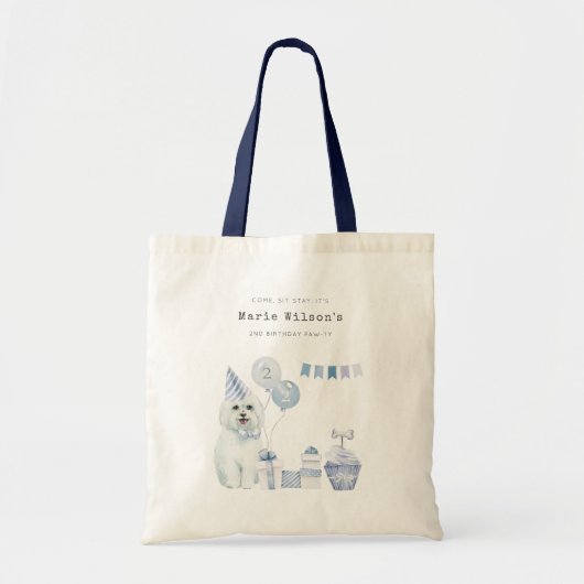 かわいい男の子ブルーパーティー子犬任意の年齢誕生日 トートバッグ (正面)