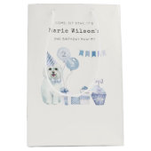 かわいい男の子ブルーパーティー子犬任意の年齢誕生日 ミディアムペーパーバッグ (正面)