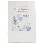 かわいい男の子ブルーパーティー子犬任意の年齢誕生日 ミディアムペーパーバッグ (裏面)