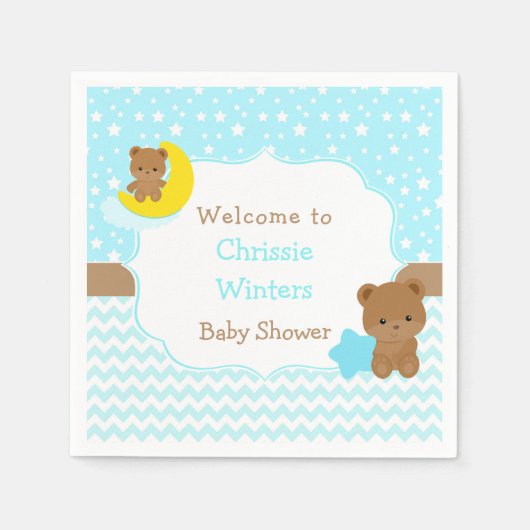 かわいい男の子ベアーベビーベイビーシャワー紙 スタンダードカクテルナプキン (正面)