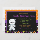 かわいい男の子ミイラのハロウィーンの衣装パーティー 招待状 (正面)