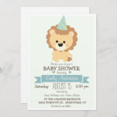 かわいい男の子ライオン、ジャングル動物園の動物の赤ちゃんシャワー 招待状 (正面/裏面)