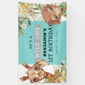 かわいい男の子ワイルドワンジャングル誕生日パーティバナー 横断幕 (縦)