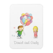 かわいい男の子共有バルーンのある女の子への愛 マグネット (縦)