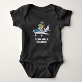 かわいい男の子向けの青い飛行機と恐竜の1歳の誕生日 ベビーボディスーツ