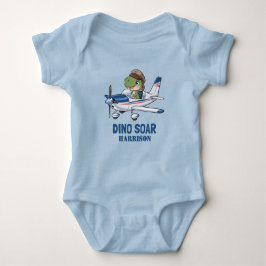 かわいい男の子向けの青い飛行機と恐竜の1歳の誕生日 ベビーボディスーツ