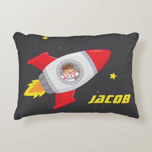 かわいい男の子宇宙ロケット子供部屋インテリア アクセントクッション (正面)