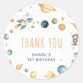 かわいい男の子宇宙誕生日パーティー ラウンドシール (正面)