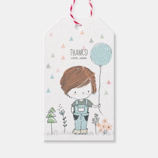 かわいい男の子幼児の赤い髪の誕生日ありがとうラベル ギフトタグ (正面)