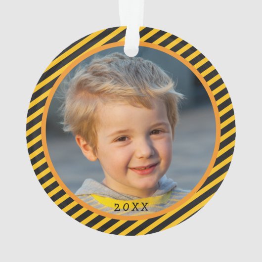 かわいい男の子建築車の子供たち写真クリスマス オーナメント (裏面)