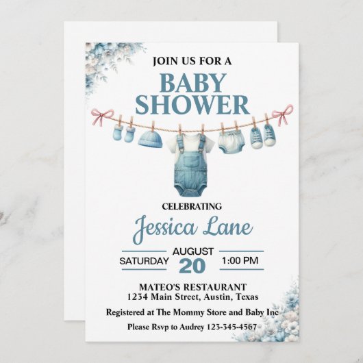 かわいい男の子物干しベビーシャワー招待状 招待状