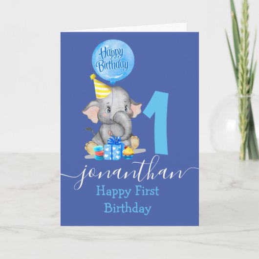 かわいい男の子1歳の誕生日カード カード (正面)