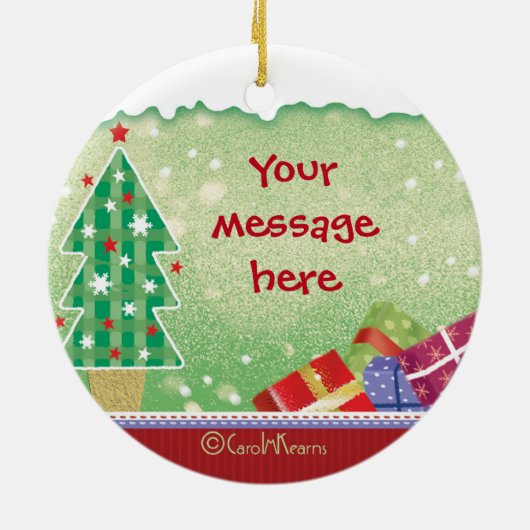 かわいい男の子、サンタ、シカ及びプレゼントのクリスマス セラミックオーナメント (裏面)