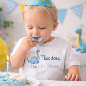 かわいい男の子 ブルーウォーターカラーの一才サウルス 1歳の誕生日 ベビーTシャツ
