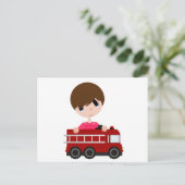 かわいい男の子(消防車あり) ポストカード (スタンド正面)