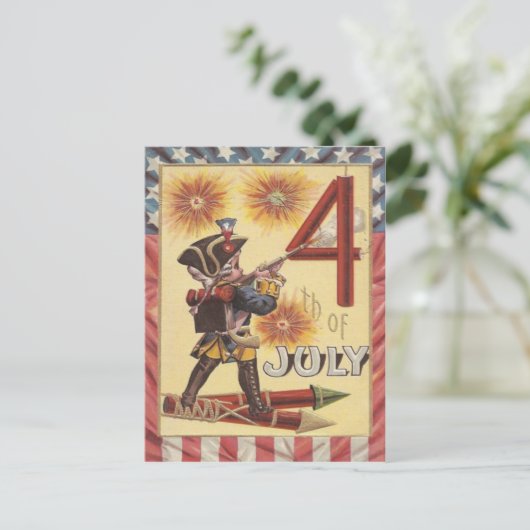 かわいい男の子、革命的な戦争軍人の花火 ポストカード (スタンド正面)