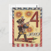 かわいい男の子、革命的な戦争軍人の花火 ポストカード (正面/裏面)