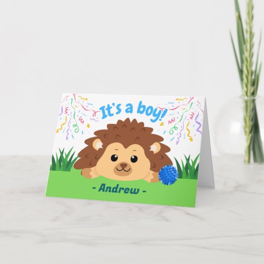 かわいい男の赤ちゃんおめでとう ハリネズミ カード (正面)