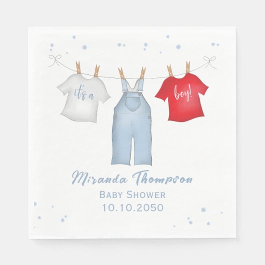 かわいい男の赤ちゃんお洒落デニムブルーベビーシャワー スタンダードランチョンナプキン (正面)
