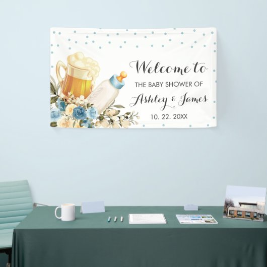 かわいい男の赤ちゃんがブルーイング青い赤ちゃんシャワー背景 横断幕 (トレードショー)